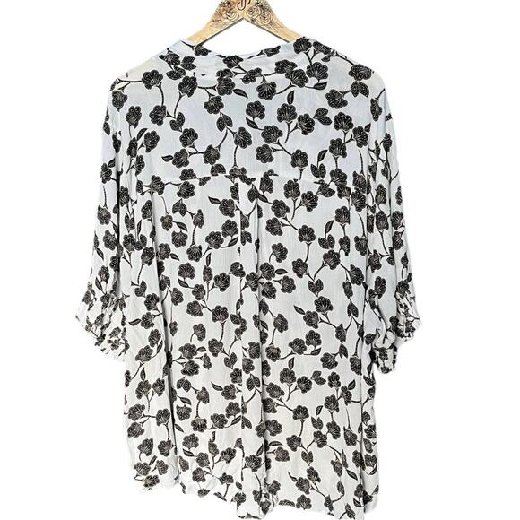 Lane Bryant white black floral chiffon blouse neck tie size 30 32 - Picture 3 of 8